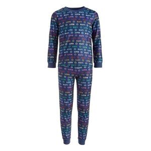 Family Pajamas Unisex Toddler Baby 2-Piece Pajama Set, Blue Multi Love, 2T-3T